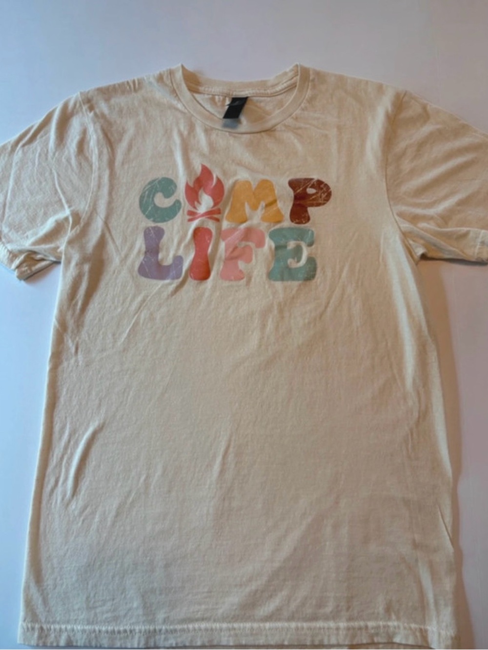 Gildan Cream 'Camp Life' Multicolor Graphic Tee